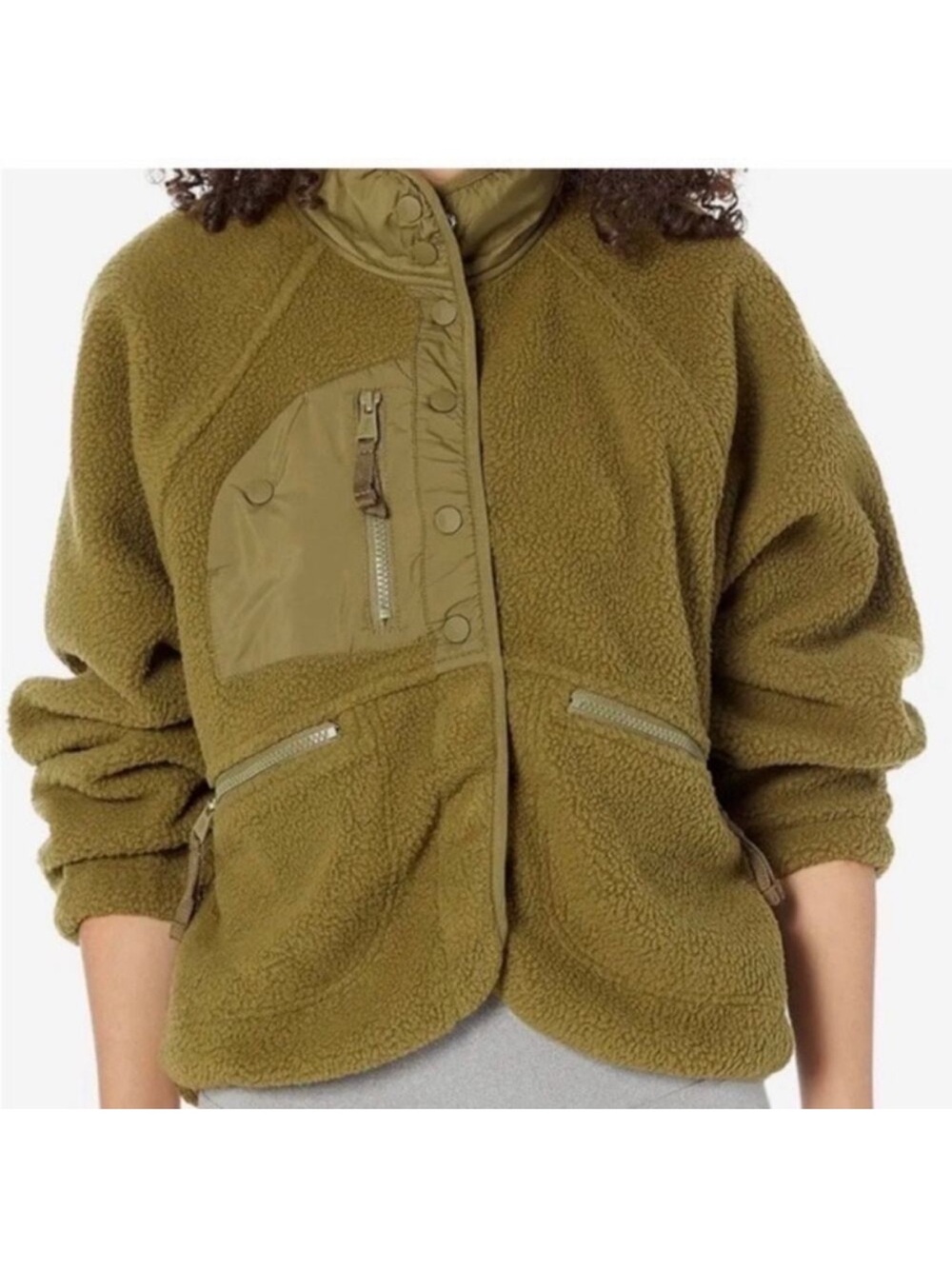 Free People Movement Hit The Slopes Sherpa Fleece Army Green Jacket Large